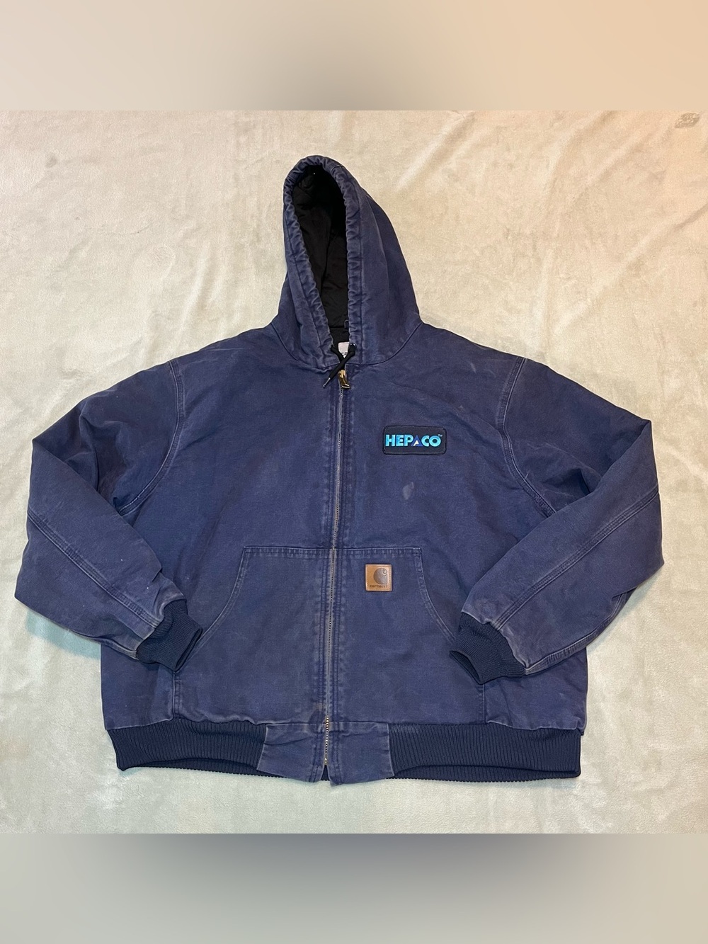 Vintage Carhartt Hooded Canvas Jacket Mens 2XL Navy Blue 376-20 Workwear Faded